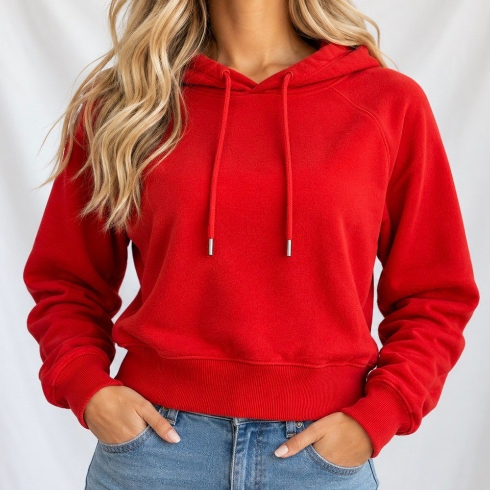 Universal Thread Cropped Hoodie XS Red Good Raglan Sleeve Fleece Sweatshirt